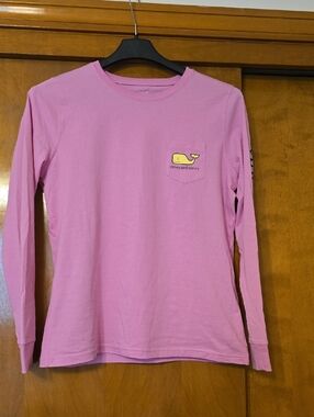 Vineyard Vines Bubblegum Pink Long Sleeve Pocket Tee with Whale Logo